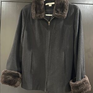 Jason Kole Wool Jacket with Faux Fur Trim